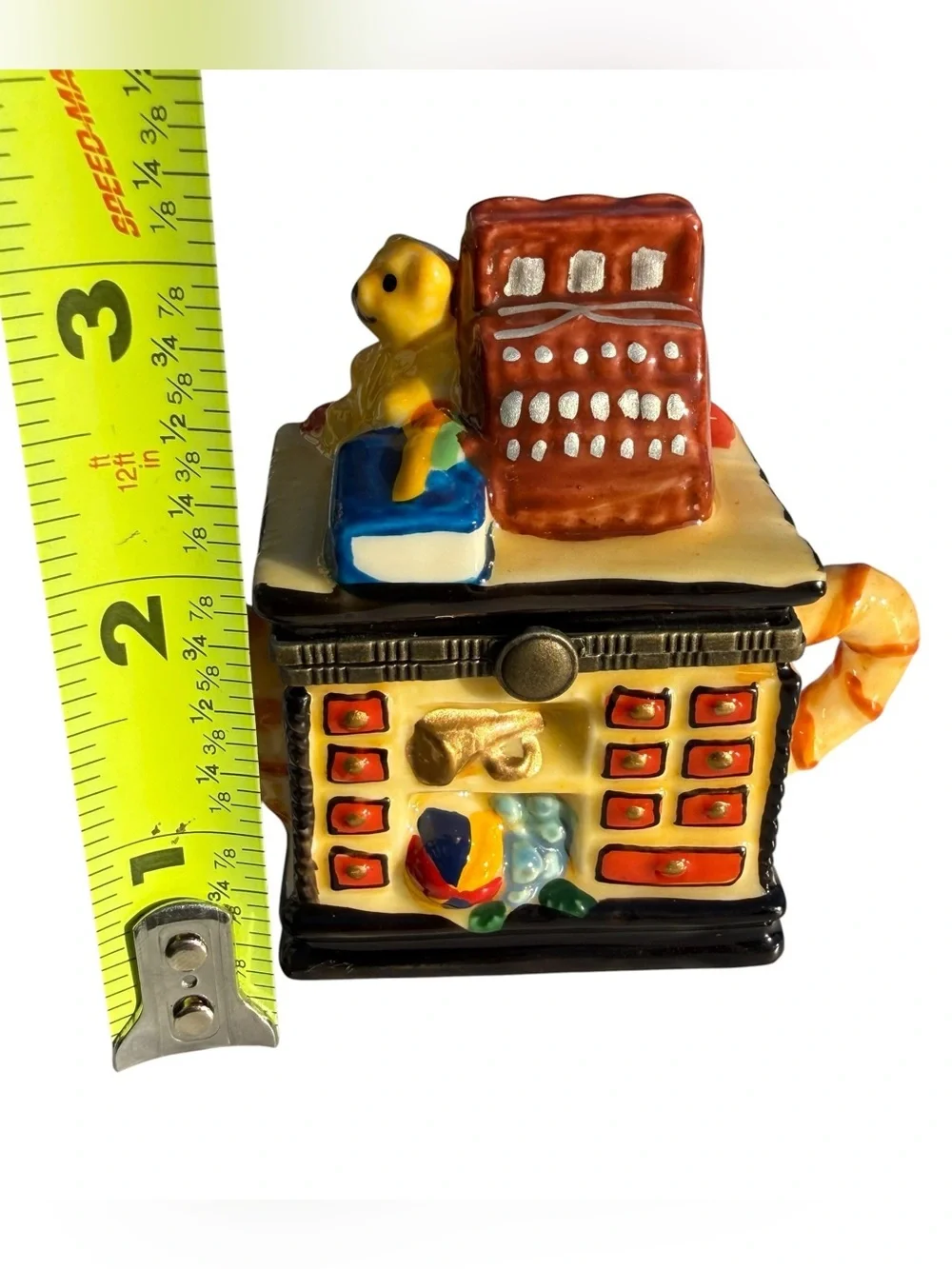 Vintage Toy Chest Trinket Box Teddy Bear Cash Register Nursery Keepsake Ceramic